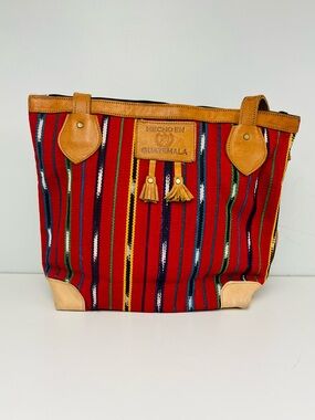 Red with Multicolored Stripes Boho Shoulder Bag